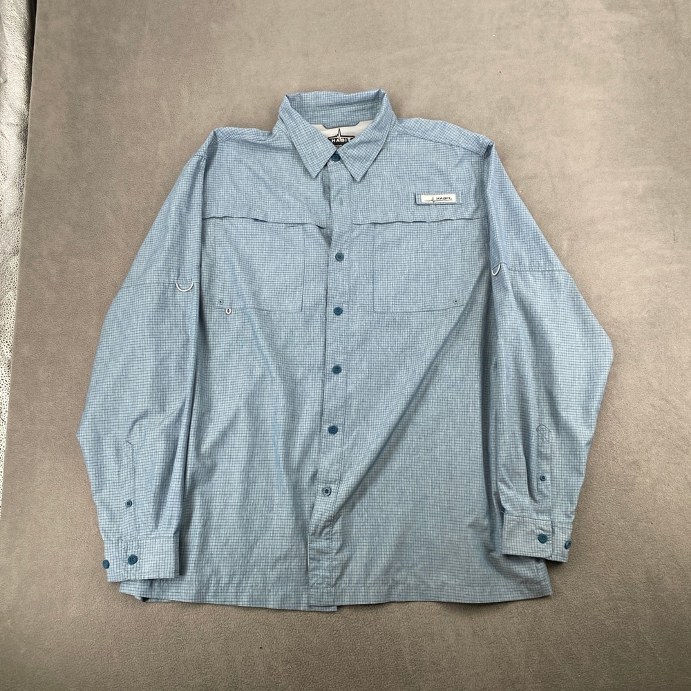 Habit Mens Fishing Shirt XL Blue Plaid Long Sleeve UPF 40 Ventilated TS1511